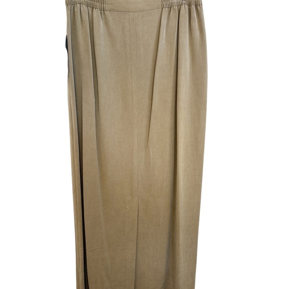 NWT Vintage Cynthia Max Tencel Maxi Skirt Tan Ruched Waist Y2K Slit Back Sz Med - Picture 4 of 11